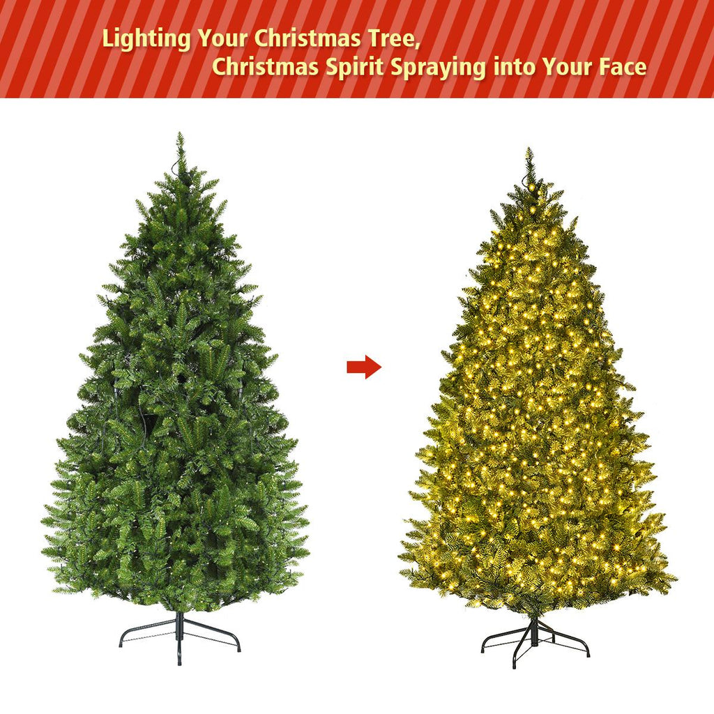 Gymax Clear Prelit LED Green Hinged Fir Christmas Tree, with Flash Modes Patio 6'