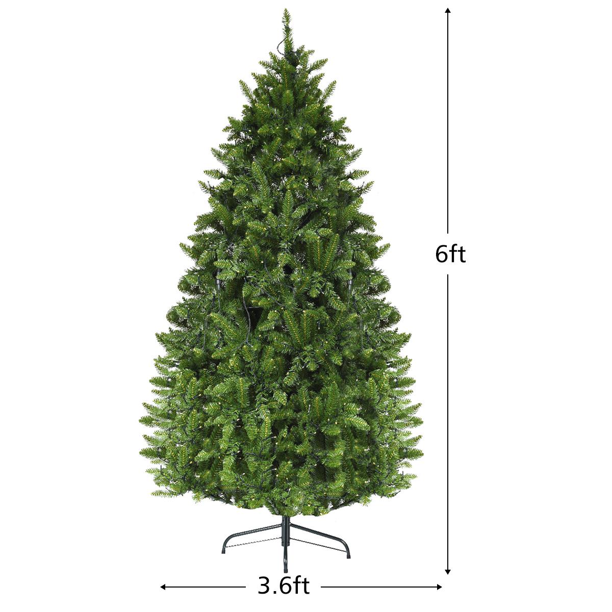 Gymax Clear Prelit LED Green Hinged Fir Christmas Tree, with Flash Modes Patio 6'