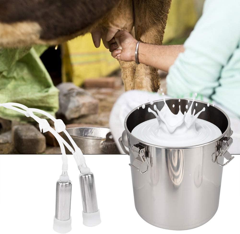 heepdd milking machine, portable electric cow milker milking kit with 2 teat cups adjustable vacuum pump box 5l stainless steel milk bucket 100-240v