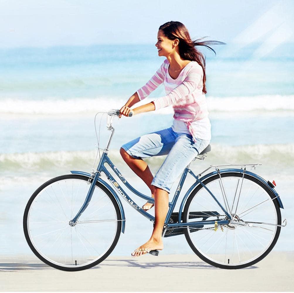 Kingtowag Womens Beach Cruiser Bike 26 inch Single Speed Bicycle for Women Comfortable Bicycle with 17'' Frame  Bike Blue(US Stock)