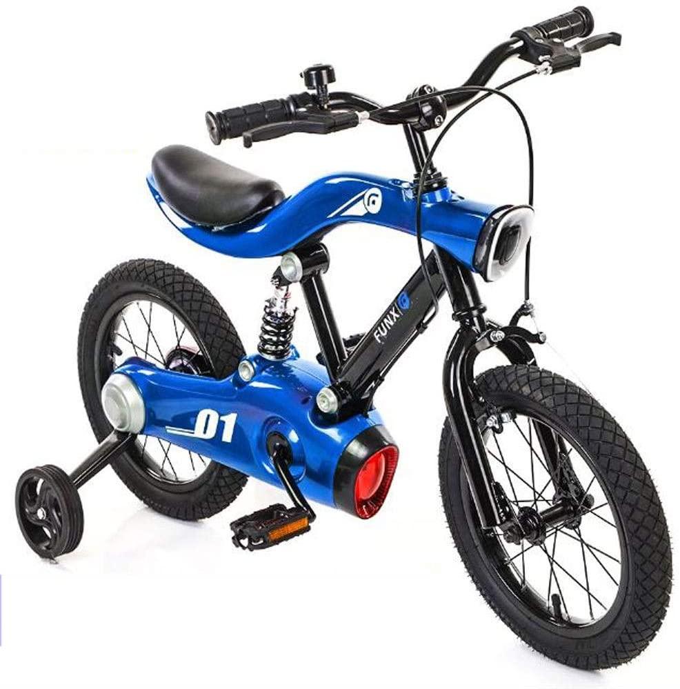 JLFSDB Kids Bike BMX Bike for Kids Boys Girls Bicycle Children Bike Boys Girls Metal LED Lighting Freestyle Bicycle 12 14 16 inch with Training Wheels, Kids Bike (Color : Blue, Size : 14 inch)