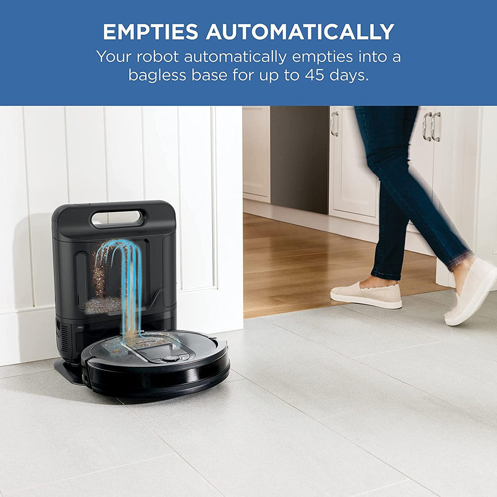 Shark AV1010AE IQ Robot Vacuum with XL Self-Empty Base, Bagless, 45-Day Capacity, Advanced Navigation, Alexa &amp; Wi-Fi, Multi-Surface Brushroll, for Pets, Dander &amp; Dust, Carpet &amp; Hard Floor, Black