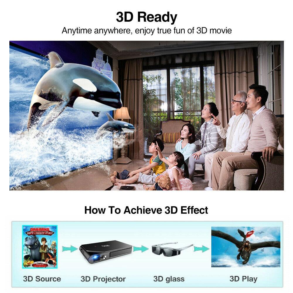 portable wifi dlp projector 3d home cinema wireless movie meeting tv hdmi 3600lm