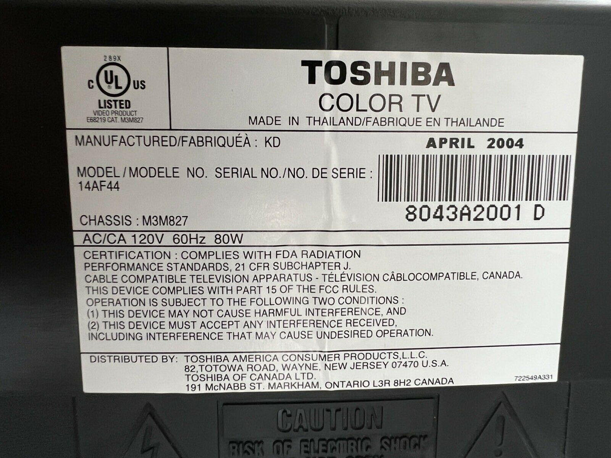 toshiba 14af44 14” crt tv for retro gaming component s-video with remote