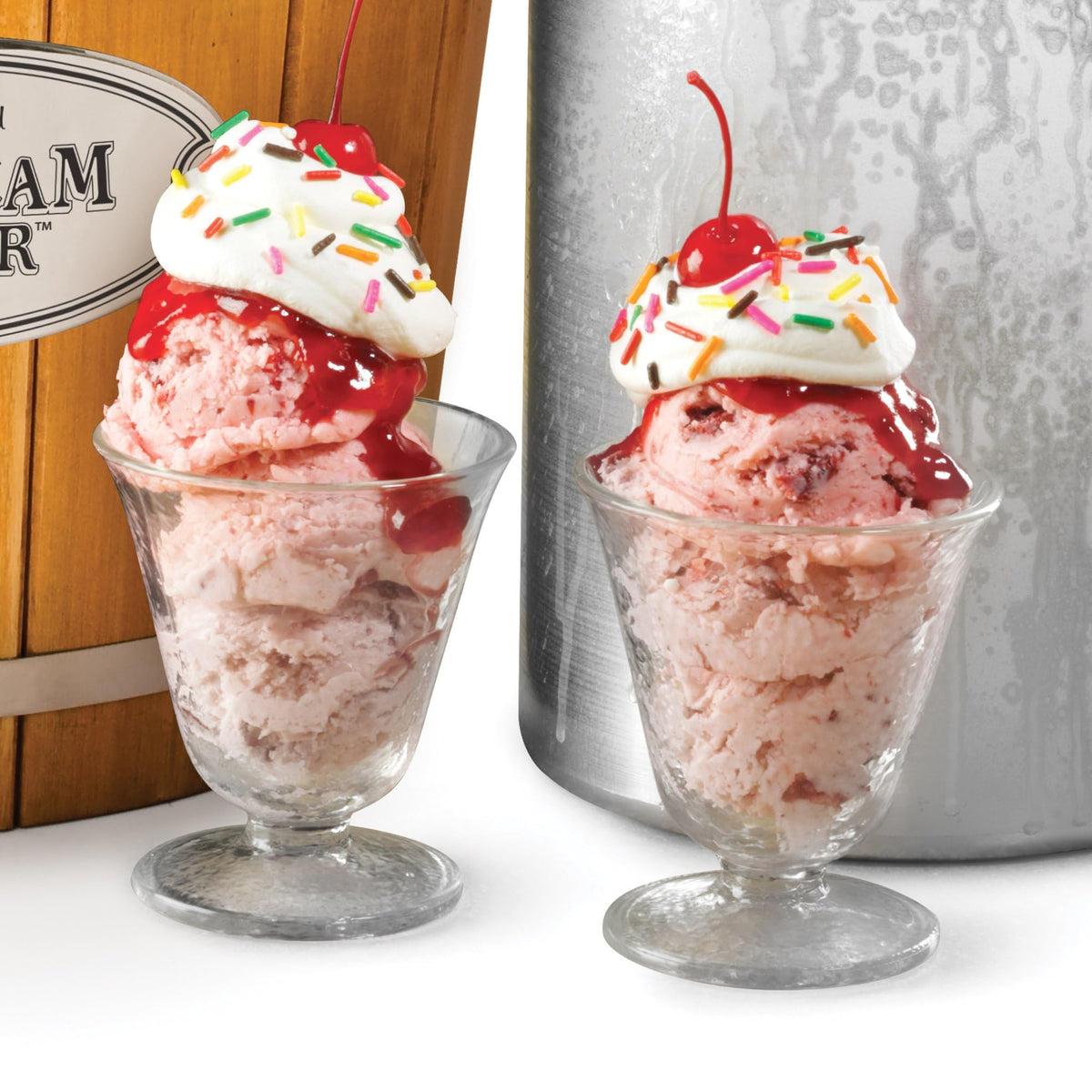 Electric Ice Cream Maker With 4 Qt Capacity- Old Fashioned Ice Cream Machine Makes Frozen Yogurt or Gelato in Minutes-  Wooden Style Ice Cream Maker with Aluminum Canister- Light Wood