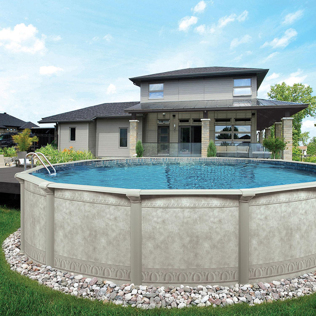 Aquarian Pools Khaki Venetian 15 foot x 52 Inch Round Steel Outdoor Backyard Above Ground Family Swimming Pool with Skimmer and