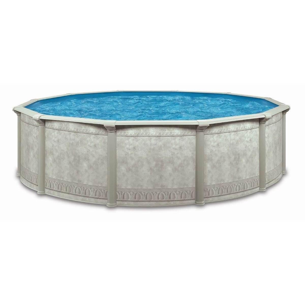 Aquarian Pools Khaki Venetian 15 foot x 52 Inch Round Steel Outdoor Backyard Above Ground Family Swimming Pool with Skimmer and