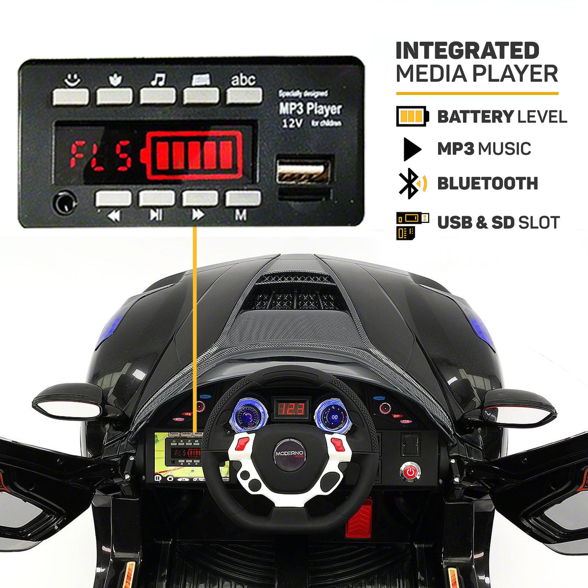 2023 Sport Kids Car Ride On Car Electric Battery Power w/ Skyline Doors, Leather Seat, Remote Control
