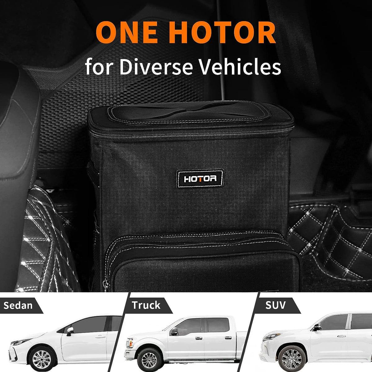 HOTOR Car Trash Can 2.5 Gallon - Handy Tissue Holder, Easy-to-Install Car Accessory Interior, Leak-Proof Organizer and Storage Bag for the Back/Front/Console of Any Cars, Sedans, SUVs &amp; Trucks