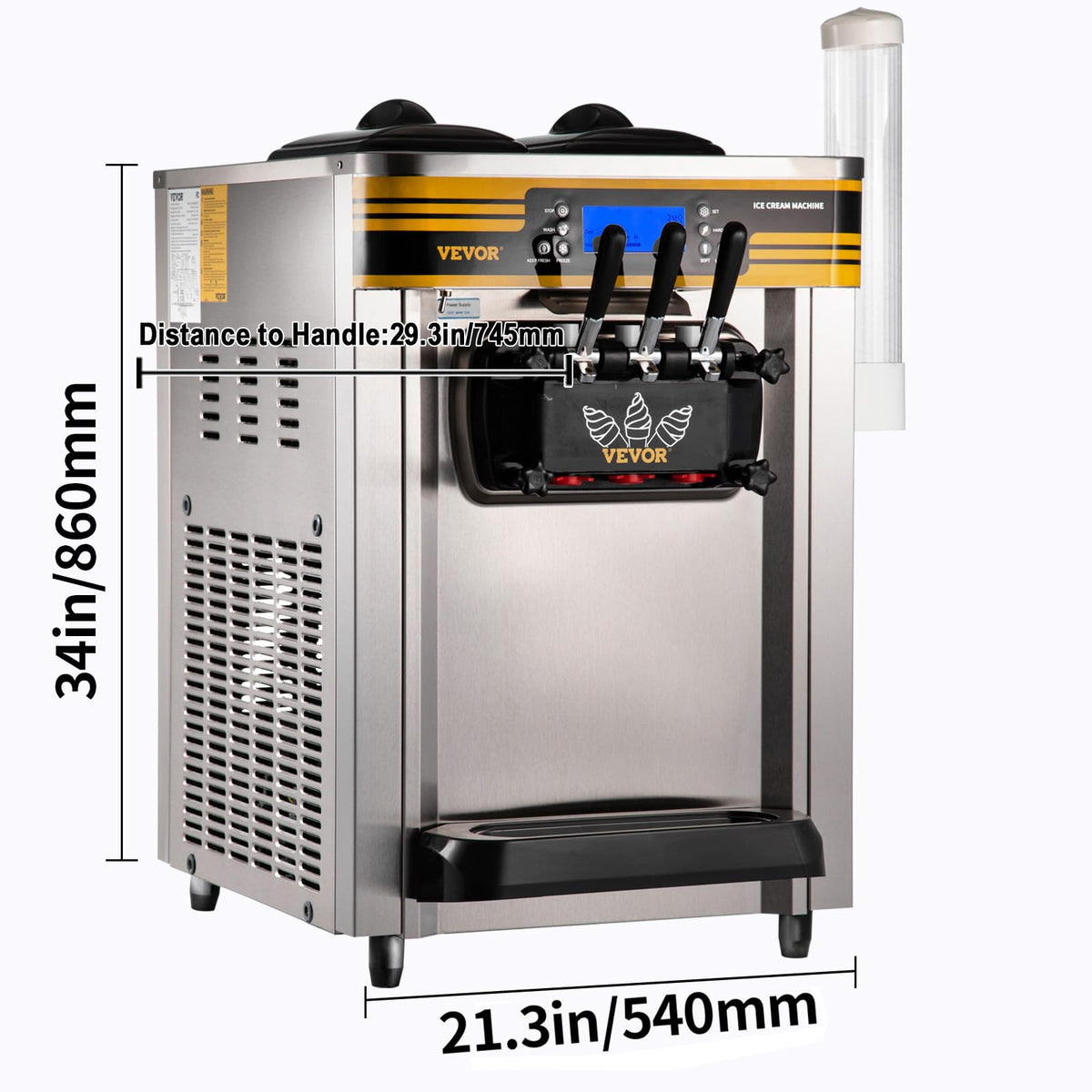 Commercial Ice Cream Maker, 22-30L/H Yield, Countertop Soft Serve Machine with 2x6L Hopper 2L Cylinder LCD Panel Puffing ShortaAlarm, Frozen Yogurt Maker for Restaurant Snack Bar
