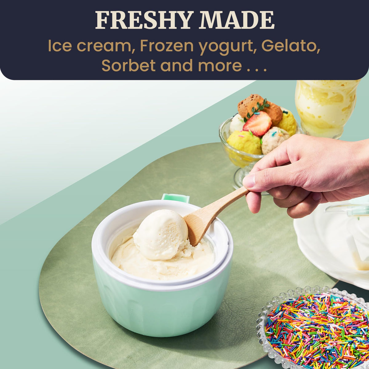 Americana Collection Elite Pint PerfectEIM1205M 1 Pint Ice Cream Maker Freezing Mug, Frozen Yogurt, Sorbet, Gelato Treat, Recipes, Mint