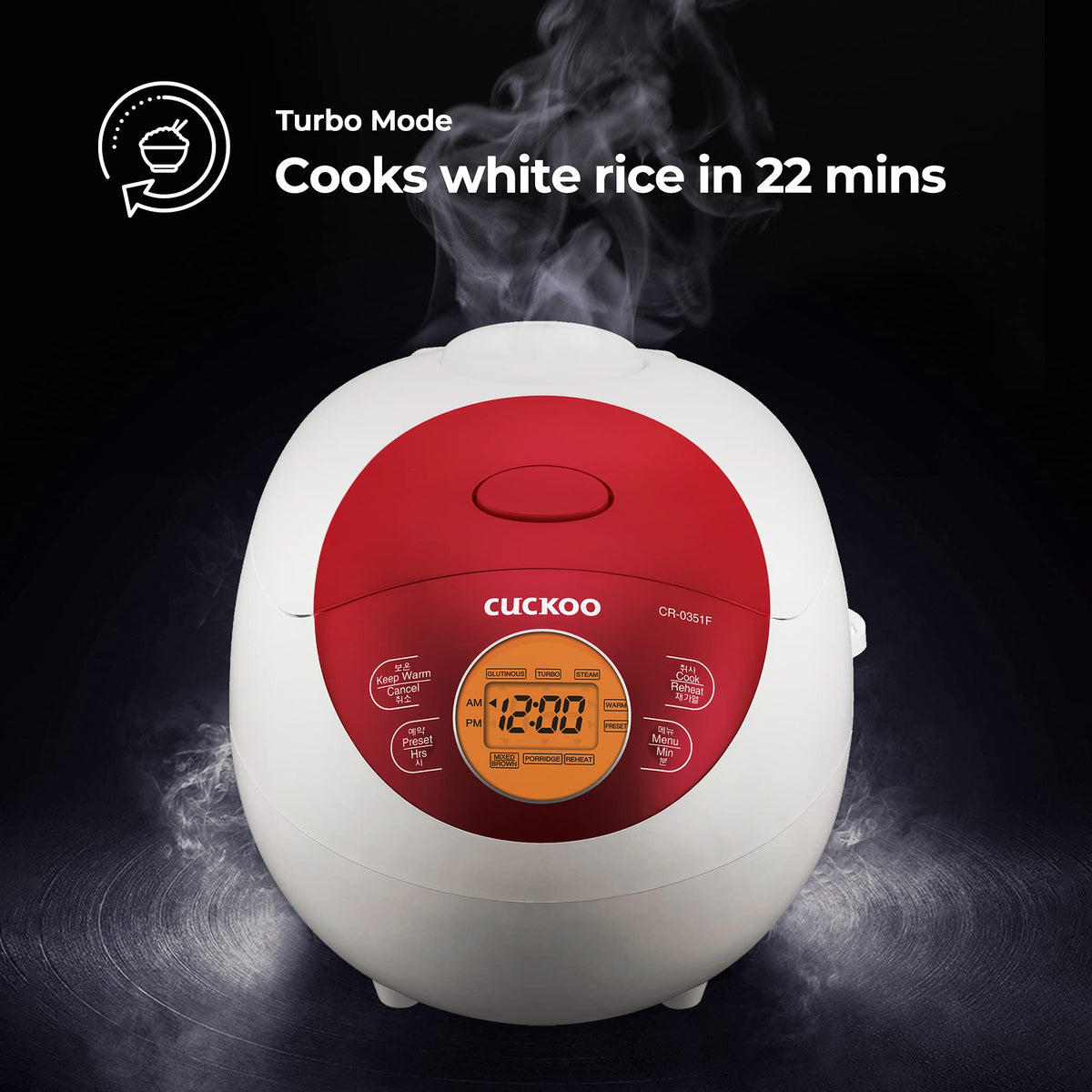 Micom Rice Cooker 3 Cup Uncooked / 6 Cup Cooked, Korean Fuzzy Logic Rice Cooker Small with Delay Timer & Keep Warm Setting, Versatile Food Steamer with Non-Stick Inner Pot, Red (CR-0351F)