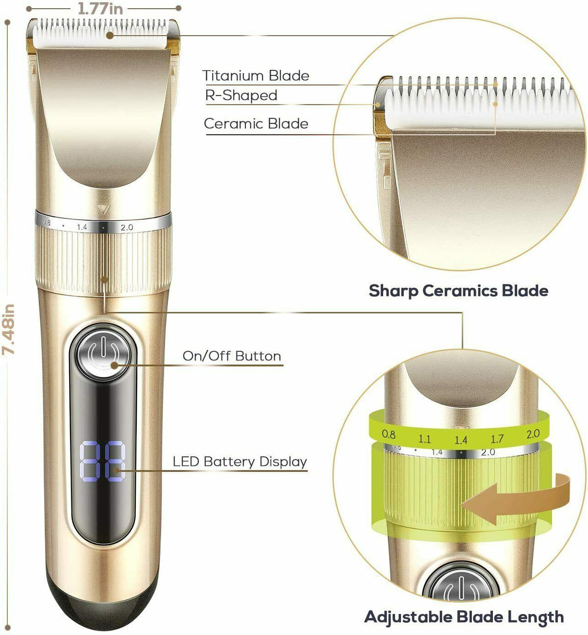 Cut The Hair Screen LED Rechargeable Wireless Trimmer With 6 Combs