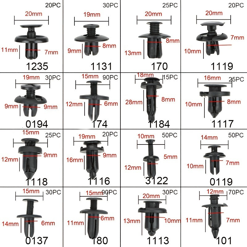 300/620pcs Bumper Retainer Clips, Car Plastic Rivets Fasteners Push Retainer Kit Popular Sizes Auto Push Pin Rivets Set Door Trim Panel Fender Clips