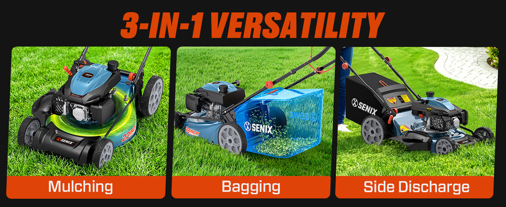22 Inch 3-in-1 Gas Lawn Mower, 201cc Rear Wheel Single Speed Self-Propelled Mower, 4-Cycle Engine, Steel Deck, Mulching, Bagging, Discharging, 6-Position Cutting Height Adjustable, for Yard