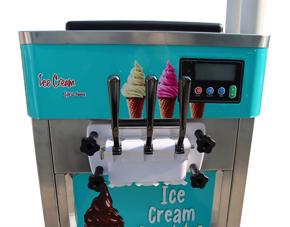 Commercial 110V 3Flavor Soft Ice Cream Cooling MaMachine 20-30L/H Standing Type(Ite#210051)