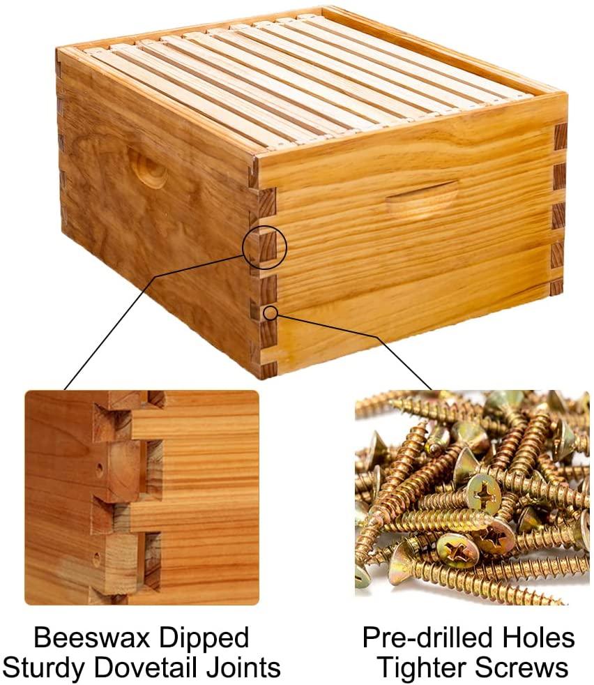 honey lake 10-frame bee hives and supplies starter kit, beeswax coated beehive starter kit including beekeeping supplies tools set with bee hat veil