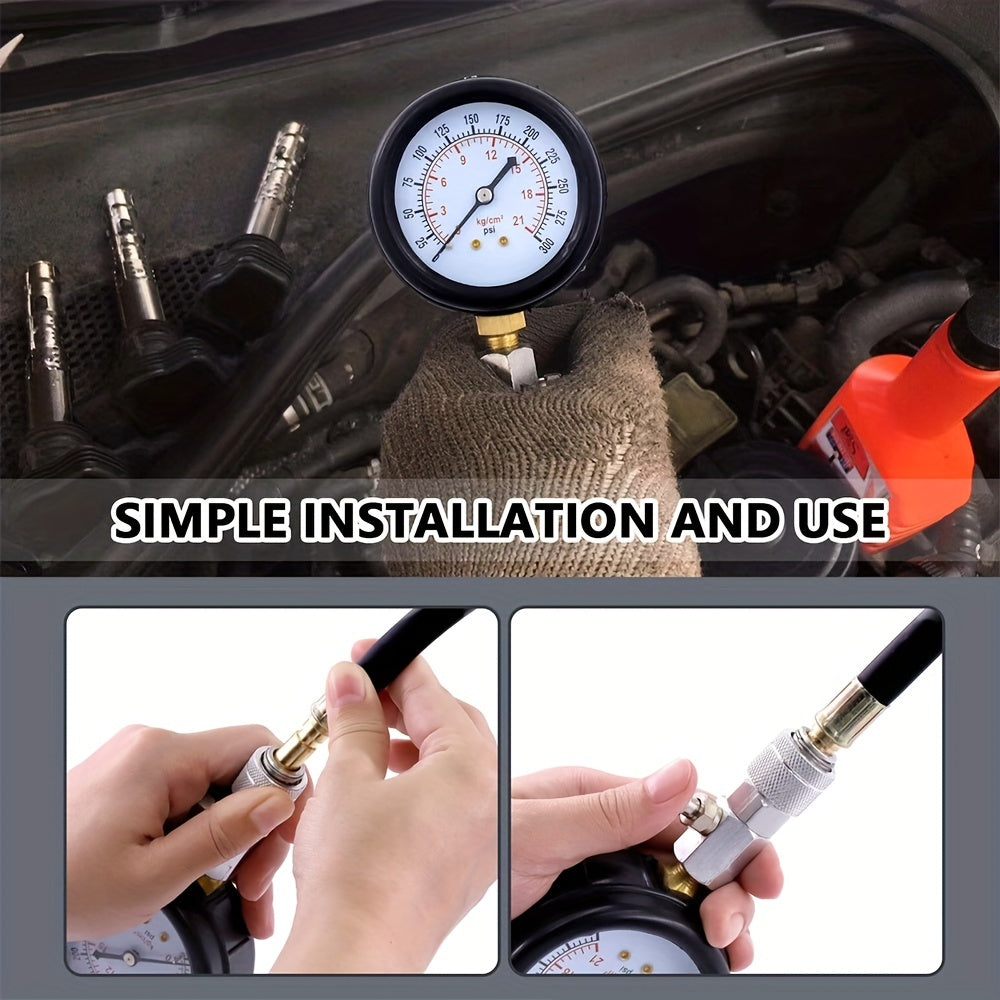 Boost Your Vehicle's Performance with This 9PCS Engine Cylinder Pressure Gau- 0-300PSI Compression Tester for Cars, Trucks, and Motorcycles!