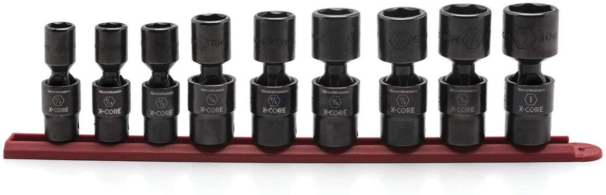GEARWRENCH 9 Pc. 1/2" Drive 6 Point Standard X-Core Pinless Universal Impact SAE Socket Set - 84978