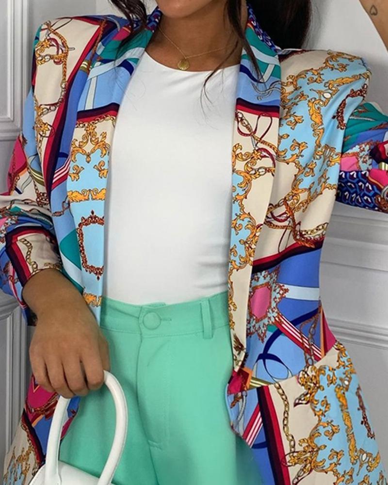 scarf print long sleeve blazer coat