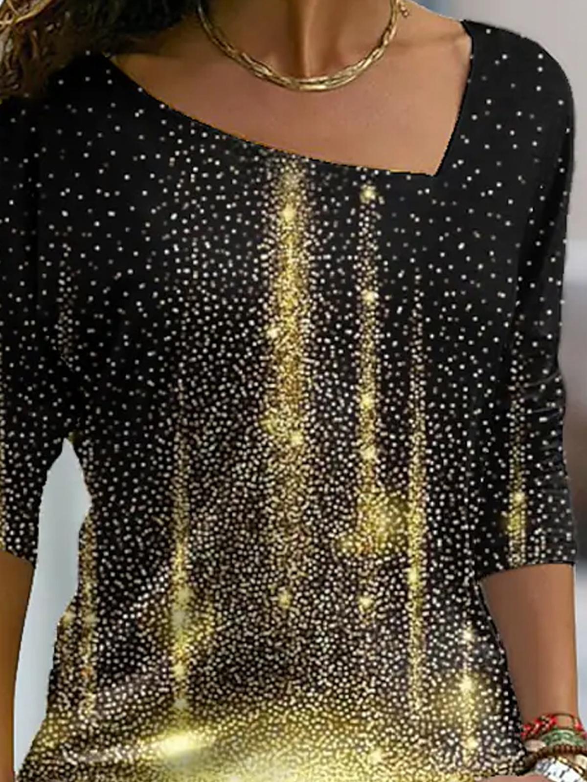 Casual Sequin Print V-neck T-shirt