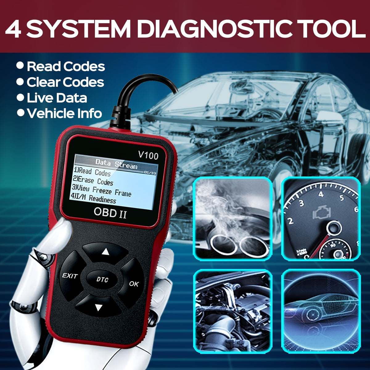 Automotive OBD2 Scanner Code Reader Engine Fault Code Reader Scanner Can Diagnose Scan Tool For All OBD II Protocol Cars Since 1996