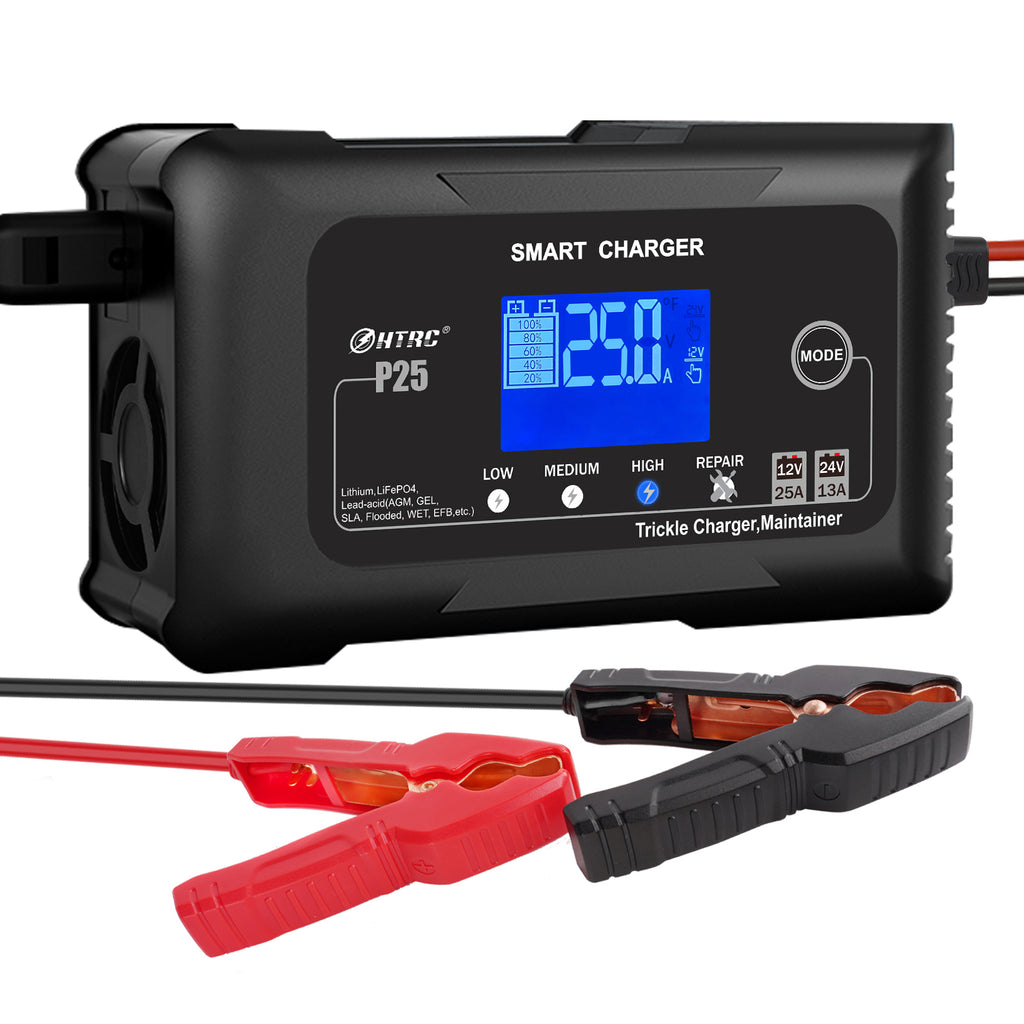 25 Amp Lithium Battery Charger, 12V And 24V Lifepo4,Lead-Acid(AGM/Gel/SLA) Battery Charger,Battery Maintainer, Trickle Charger, And Battery Desulfator