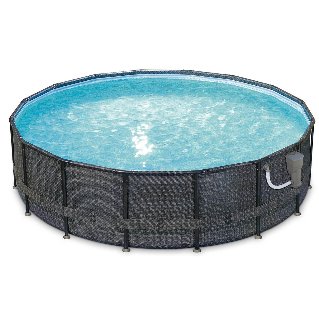 Summer Waves P4A01648B 16ft x 48in Above Ground Frame Outdoor Swimming Pool Set w/ Filter Pump, Pool Cover, Ladder, Ground