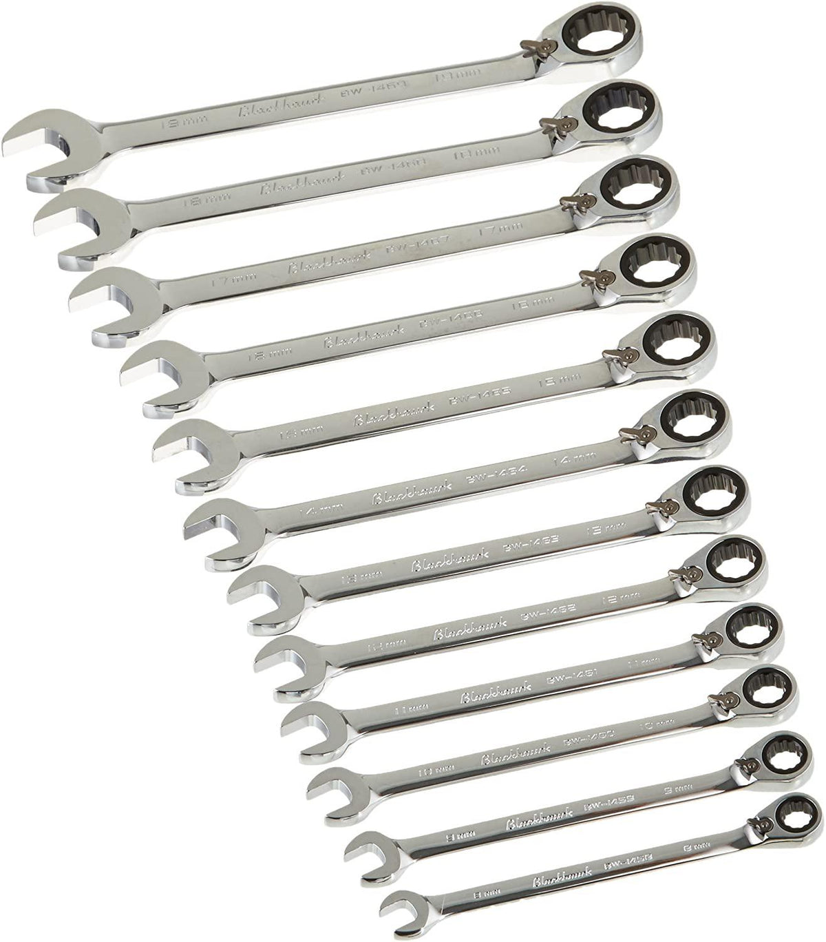 Blackhawk By Proto BW-1450 12 Point Metric Reversible Ratcheting Combination Wrench Set, 12-Piece
