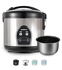 3-Cup Uncooked Rice Cooker Small - Ceramic Coating Non-Toxic Inner Pot, One-Touch Multifunction for Rice/Sauté/Yogurt, Dishwasher Safe, 1-3 People Size,  Steel