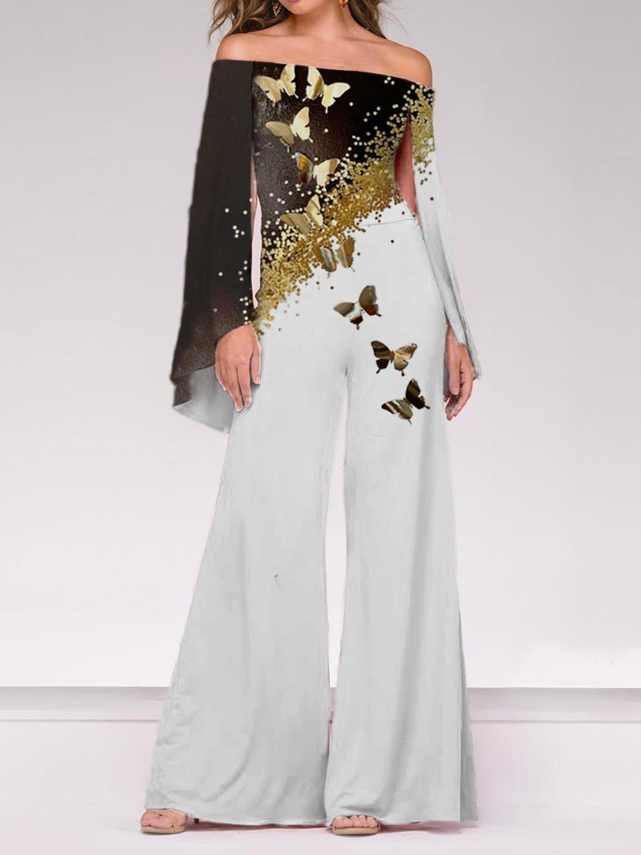 Fashion Butterfly Print Off-shoulder Jumpsuit Women