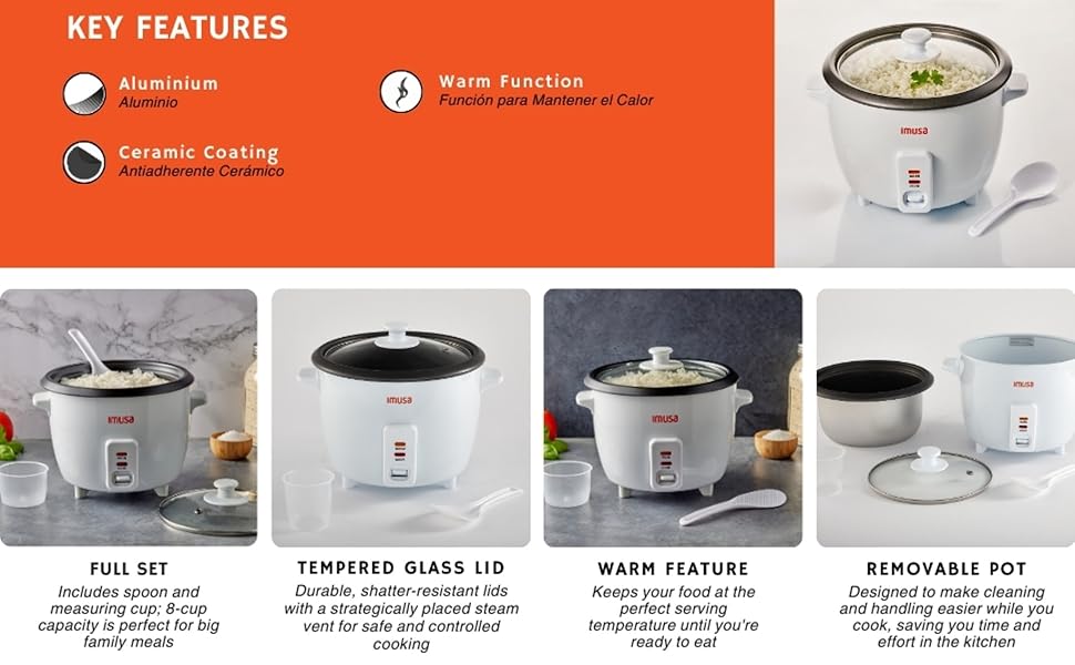 Electric Rice Cooker 16 Cup Cooked 8 Cup Uncooked – Ceramic Nonstick Pot, Multi Cooker for Rice, Quinoa, Oatmeal, Stew – Keep Warm Function – Compact for Kitchen Dorm RV