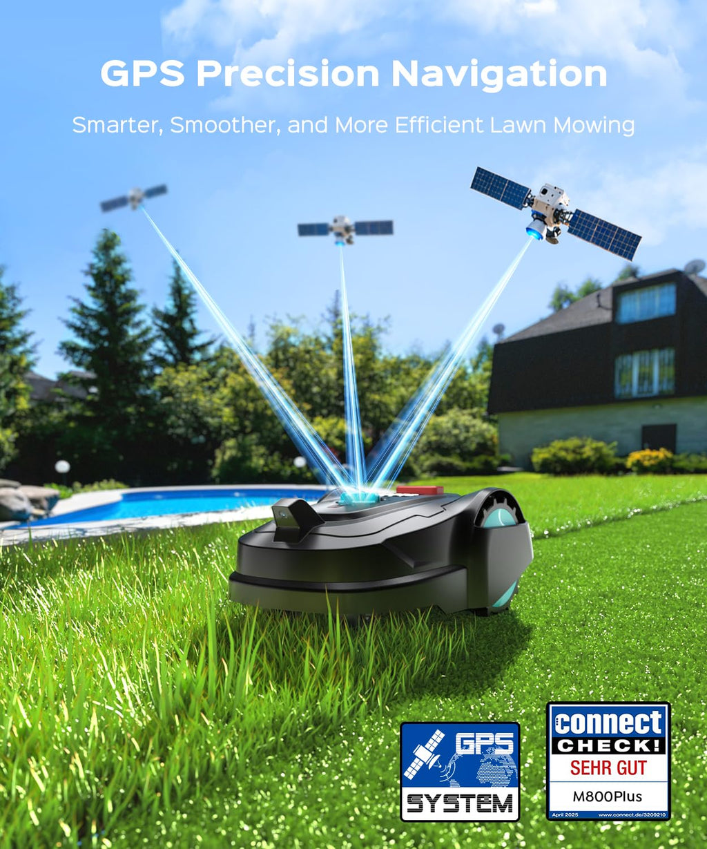 2026 M800Plus Robot Lawn Mower, GPS &amp; 3D Vision, with 32.8 ft Magnetic Stripe, Obstacle Avoidance, Auto-Charging, APP Control, Bow-Shaped Mowing for Lawns up to 8611 sq.ft (Jet Black)