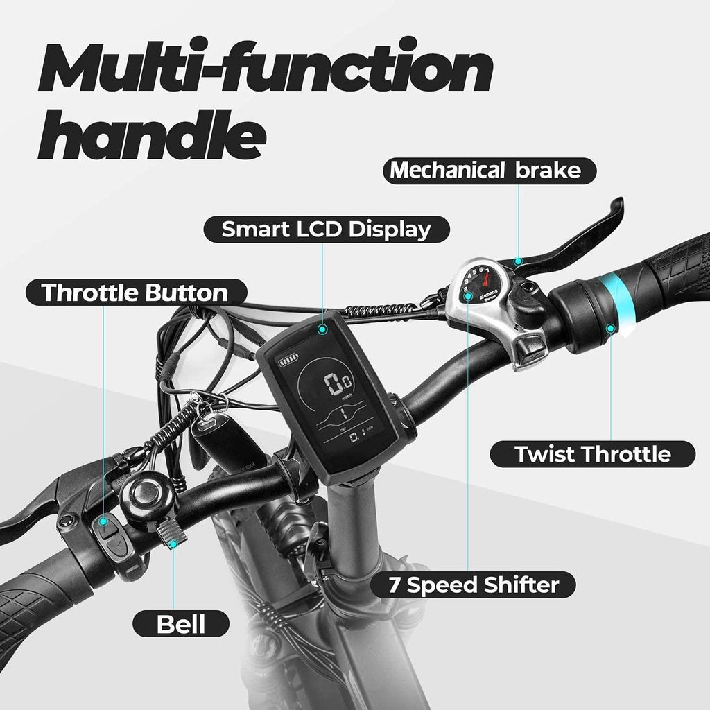 Eahora X5 750W Folding Fat Tire Electric Bicycle 48V 12ah Commuter Electric Bike for Adults Front Suspension, 20 Inch Ebike with Power Regeneration, Electric Lock,  7 Speed Gears