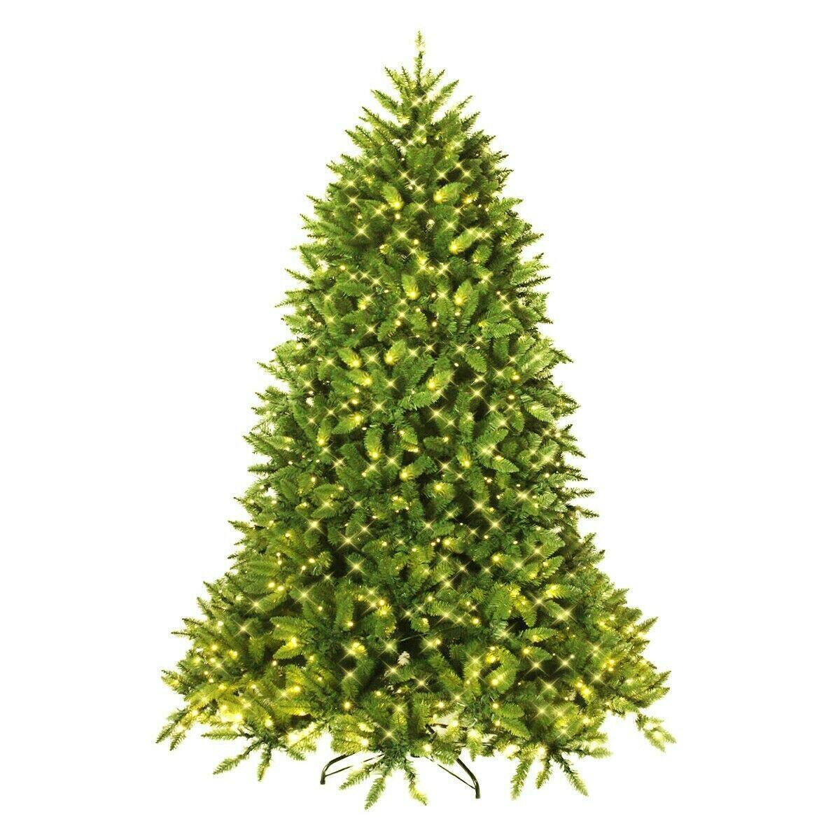 Artificial Fir Christmas Tree with LED Lights Metal Stand Xmas Pre-Lit Home 7.5'