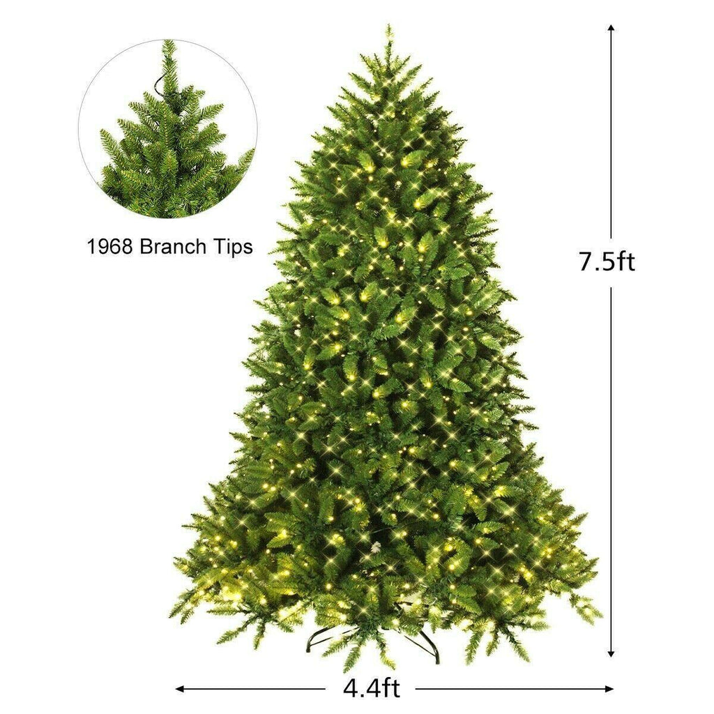 Artificial Fir Christmas Tree with LED Lights Metal Stand Xmas Pre-Lit Home 7.5'