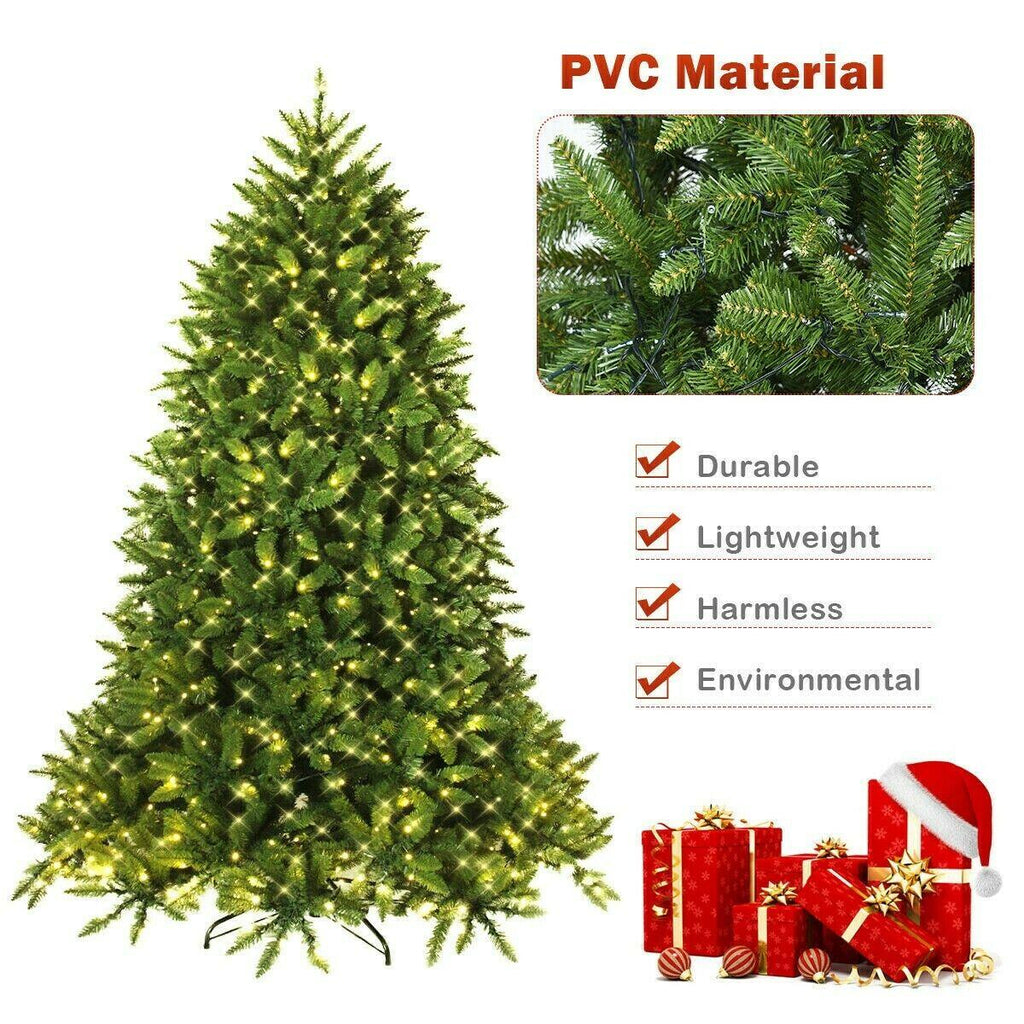 Artificial Fir Christmas Tree with LED Lights Metal Stand Xmas Pre-Lit Home 7.5'