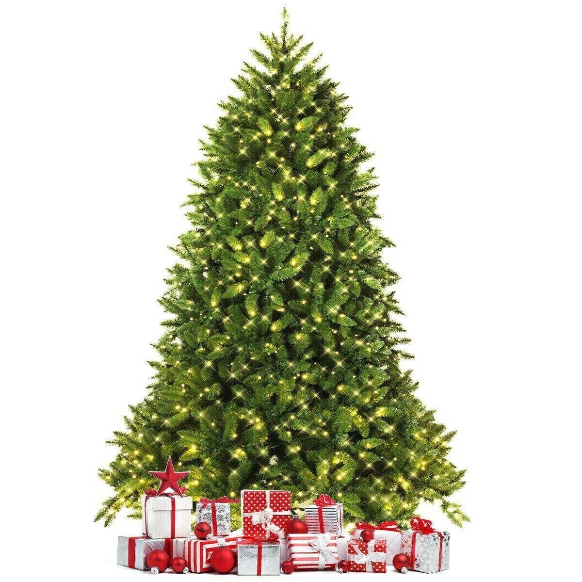 Artificial Fir Christmas Tree with LED Lights Metal Stand Xmas Pre-Lit Home 7.5'