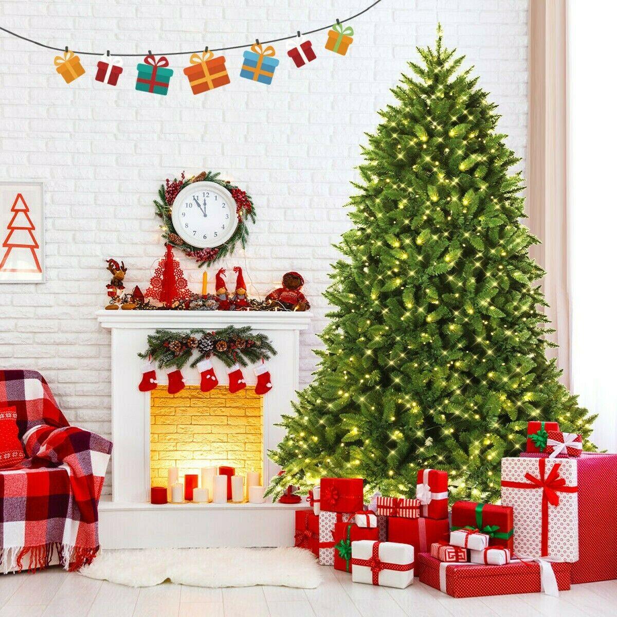 Artificial Fir Christmas Tree with LED Lights Metal Stand Xmas Pre-Lit Home 7.5'