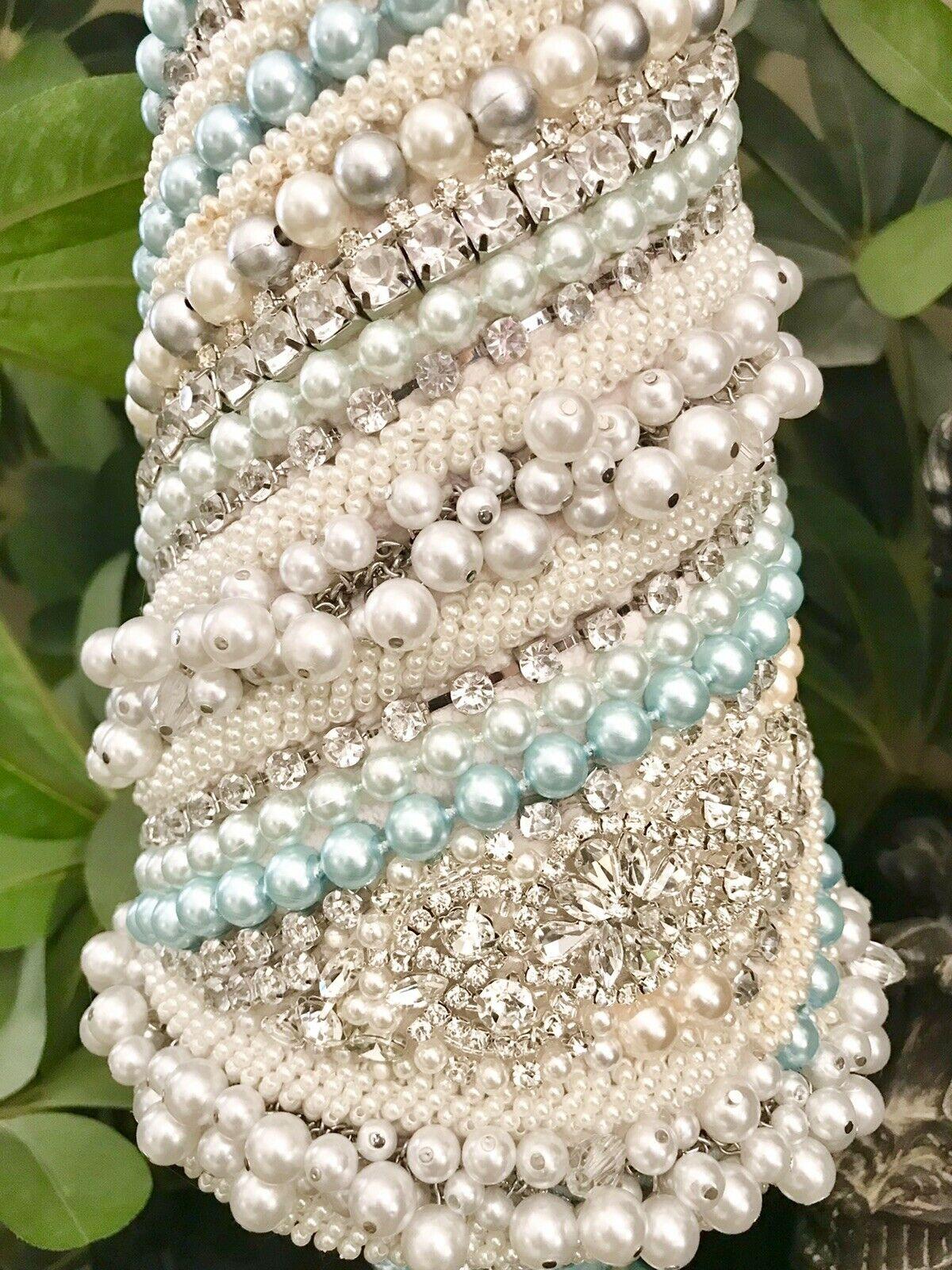 JEWELED RHINESTONES PEARLS SHABBY CHIC CHRISTMAS TREE CENTERPIECE DECOR