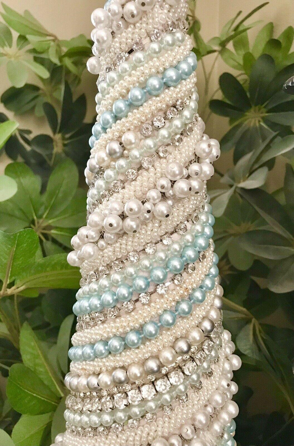 JEWELED RHINESTONES PEARLS SHABBY CHIC CHRISTMAS TREE CENTERPIECE DECOR