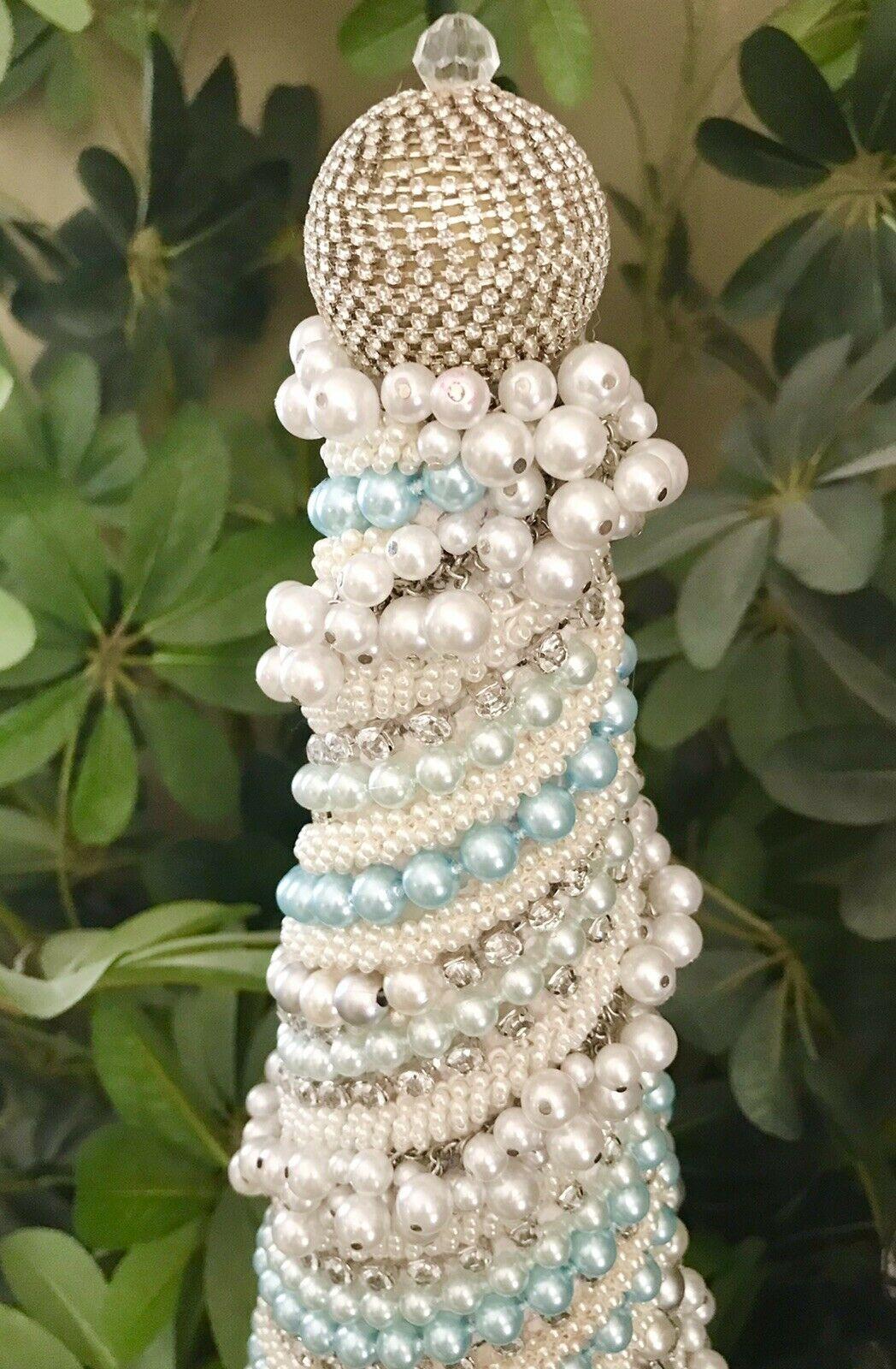 JEWELED RHINESTONES PEARLS SHABBY CHIC CHRISTMAS TREE CENTERPIECE DECOR