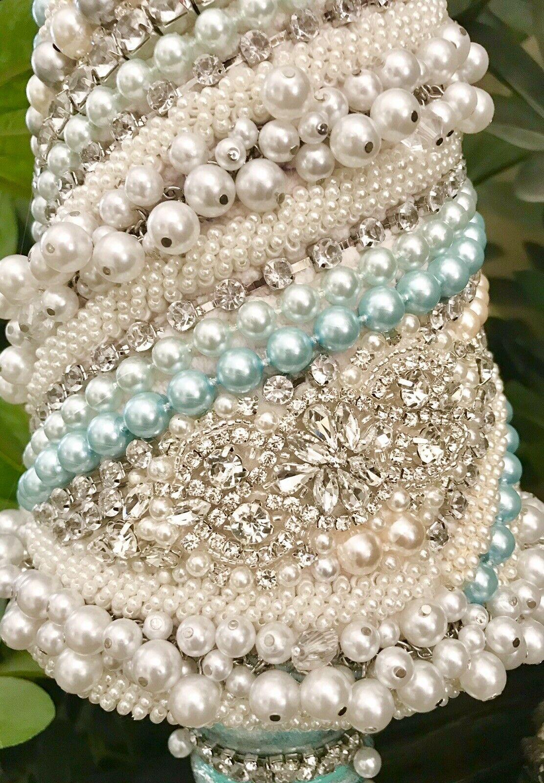 JEWELED RHINESTONES PEARLS SHABBY CHIC CHRISTMAS TREE CENTERPIECE DECOR