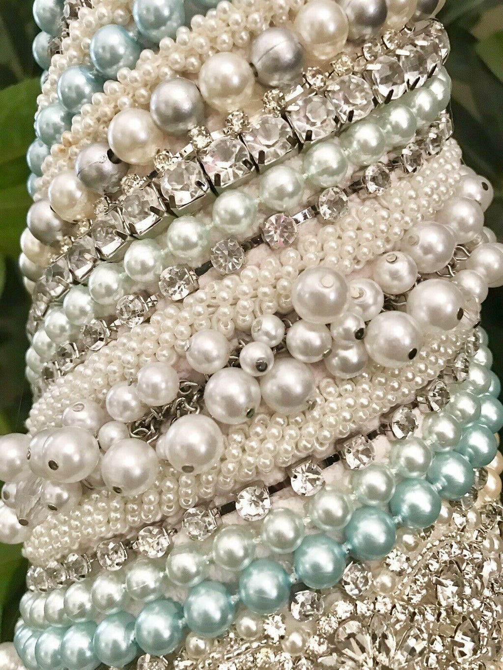 JEWELED RHINESTONES PEARLS SHABBY CHIC CHRISTMAS TREE CENTERPIECE DECOR