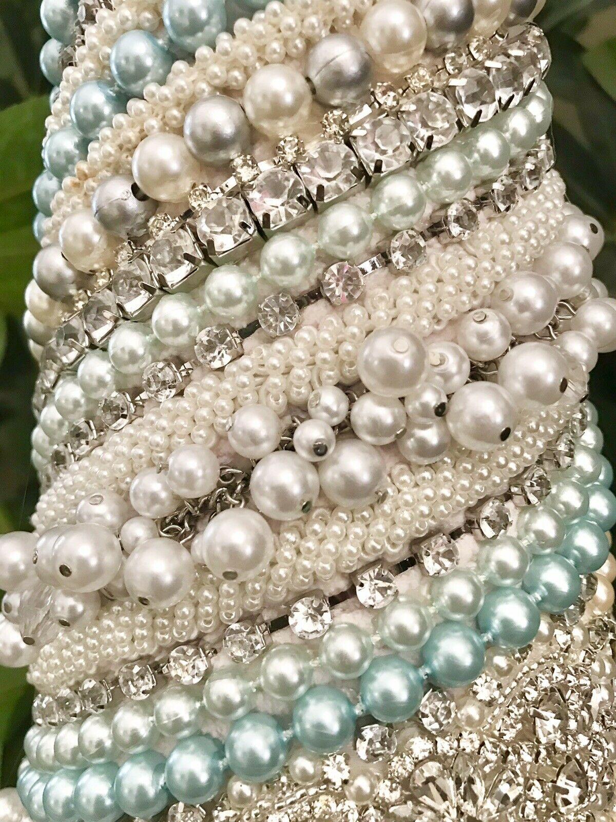 JEWELED RHINESTONES PEARLS SHABBY CHIC CHRISTMAS TREE CENTERPIECE DECOR