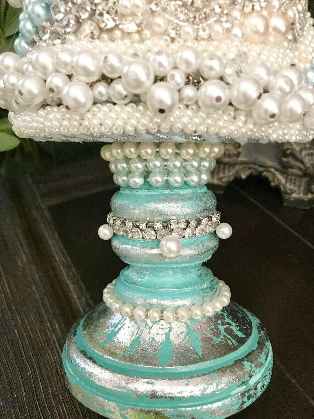 JEWELED RHINESTONES PEARLS SHABBY CHIC CHRISTMAS TREE CENTERPIECE DECOR