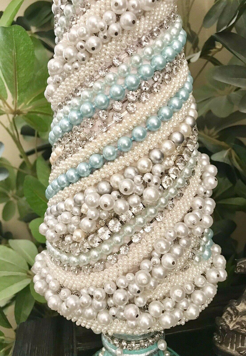 JEWELED RHINESTONES PEARLS SHABBY CHIC CHRISTMAS TREE CENTERPIECE DECOR