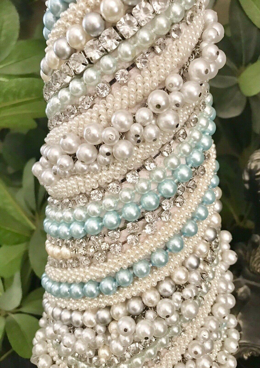 JEWELED RHINESTONES PEARLS SHABBY CHIC CHRISTMAS TREE CENTERPIECE DECOR
