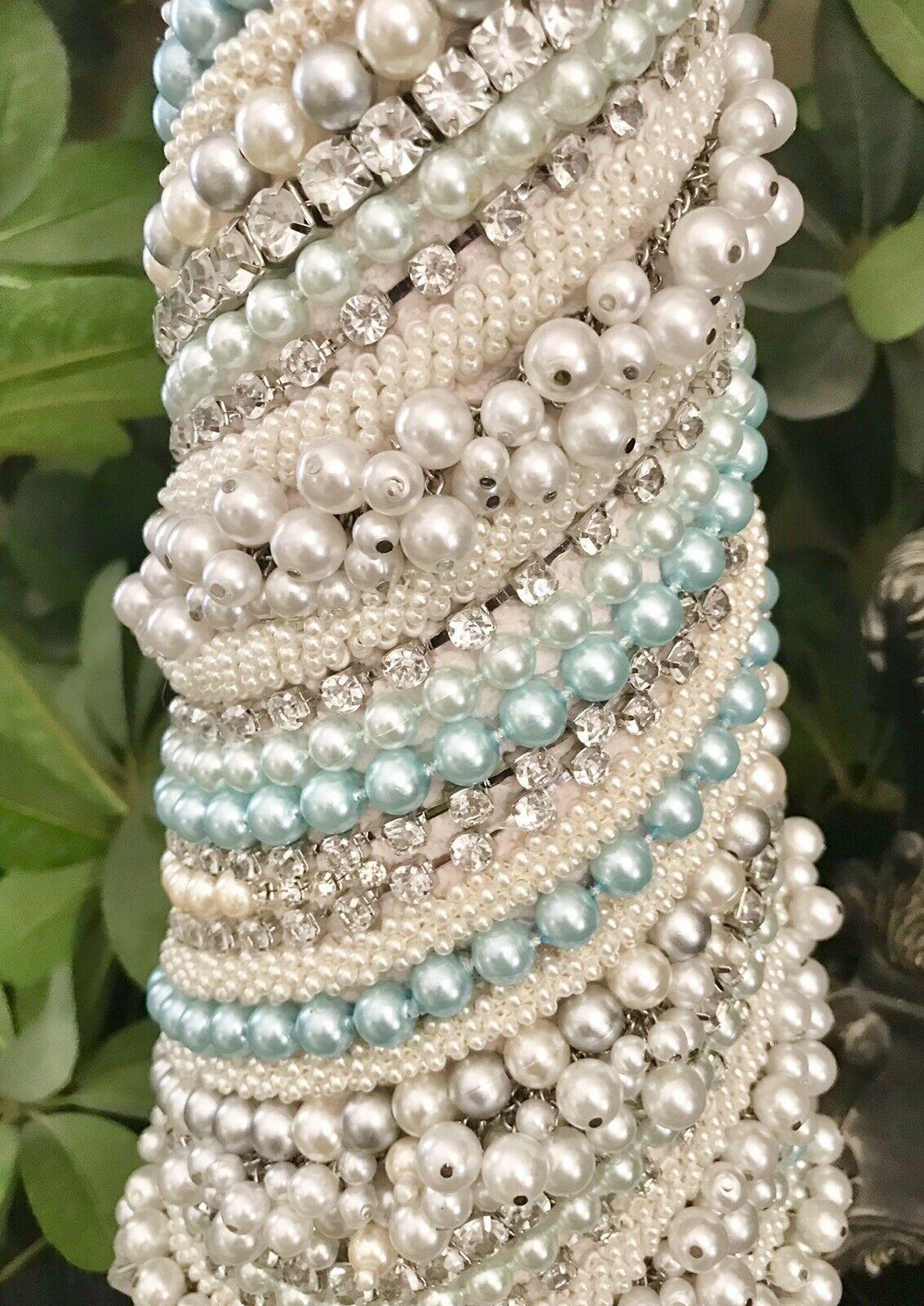 JEWELED RHINESTONES PEARLS SHABBY CHIC CHRISTMAS TREE CENTERPIECE DECOR