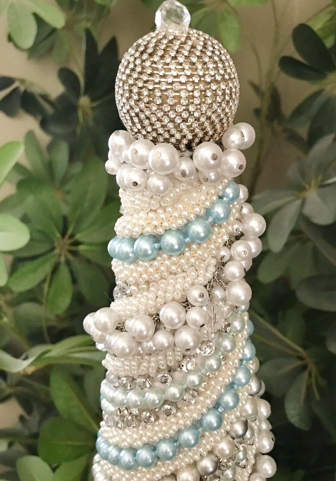 JEWELED RHINESTONES PEARLS SHABBY CHIC CHRISTMAS TREE CENTERPIECE DECOR